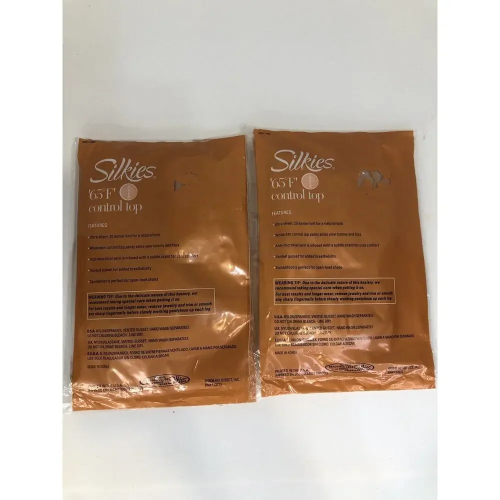 Silkies 65F Control Top Pantyhose Nylons 2006 Lot Set of 2 Medium Nude 740201 D1